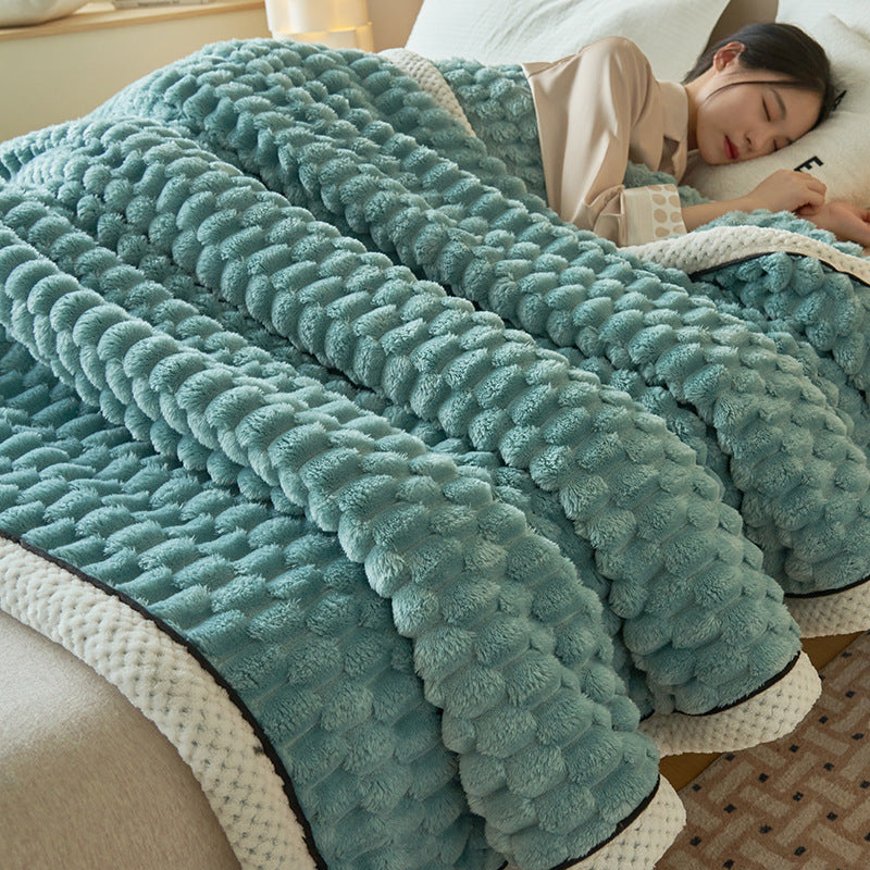 Soft coral fleece blanket with lamb fleece look