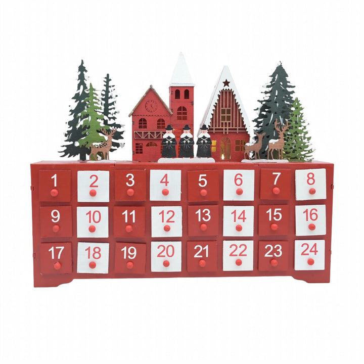 Wooden Advent Calendar, Village Design, 24 Compartments