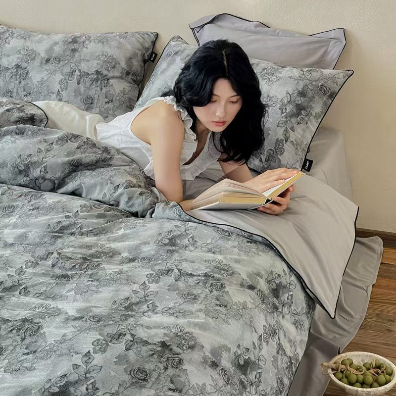 Cotton bedding set, 4-piece, with jacquard weaving