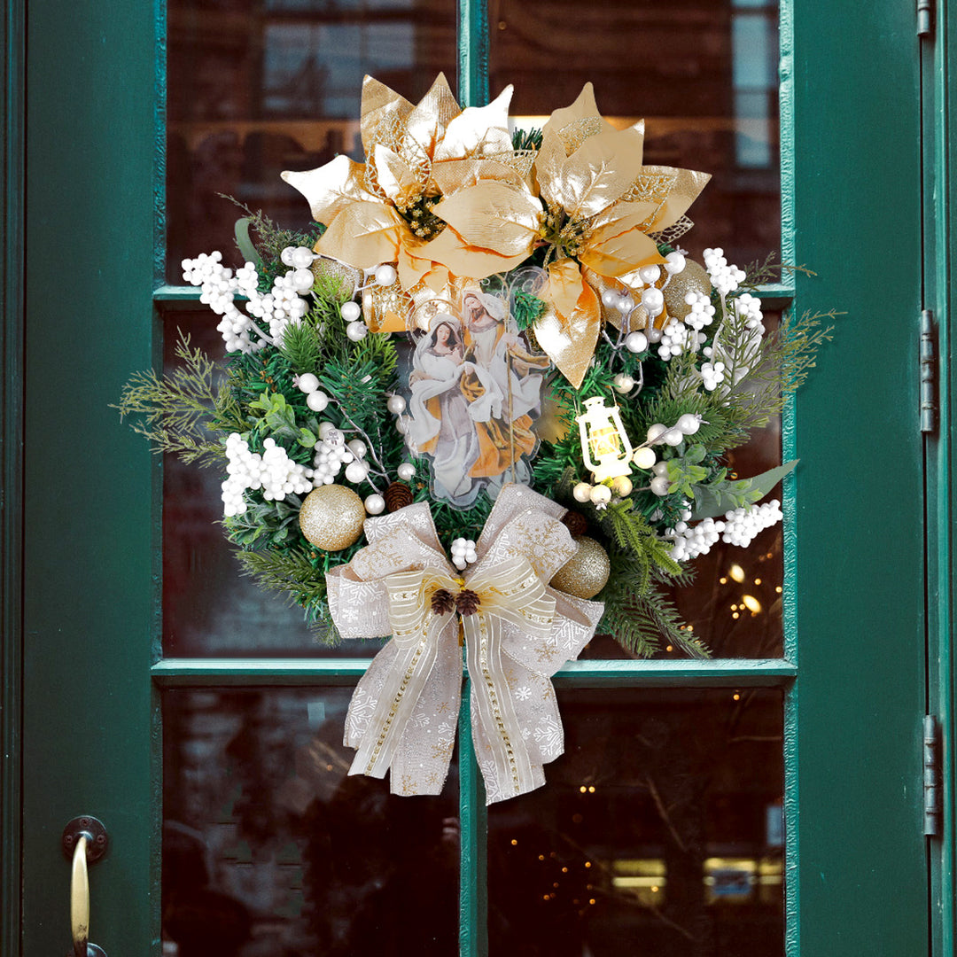 Christmas wreath with golden oil lamp