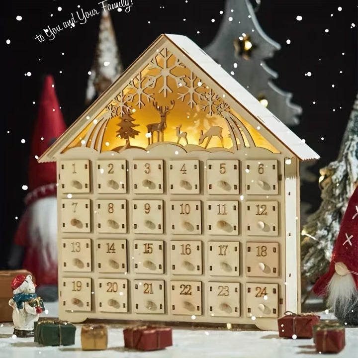 Wooden Christmas Advent Calendar, 24 Compartments