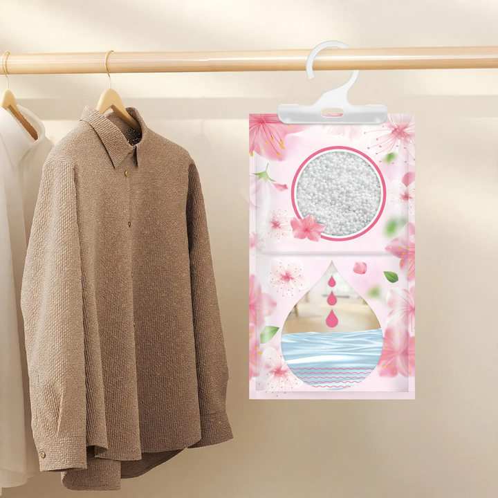 Hanging fragrance dehumidification bag for the wardrobe