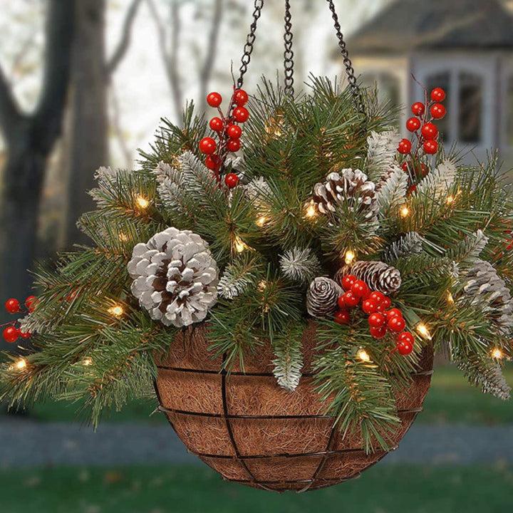 Artificial Christmas wreath in hanging basket