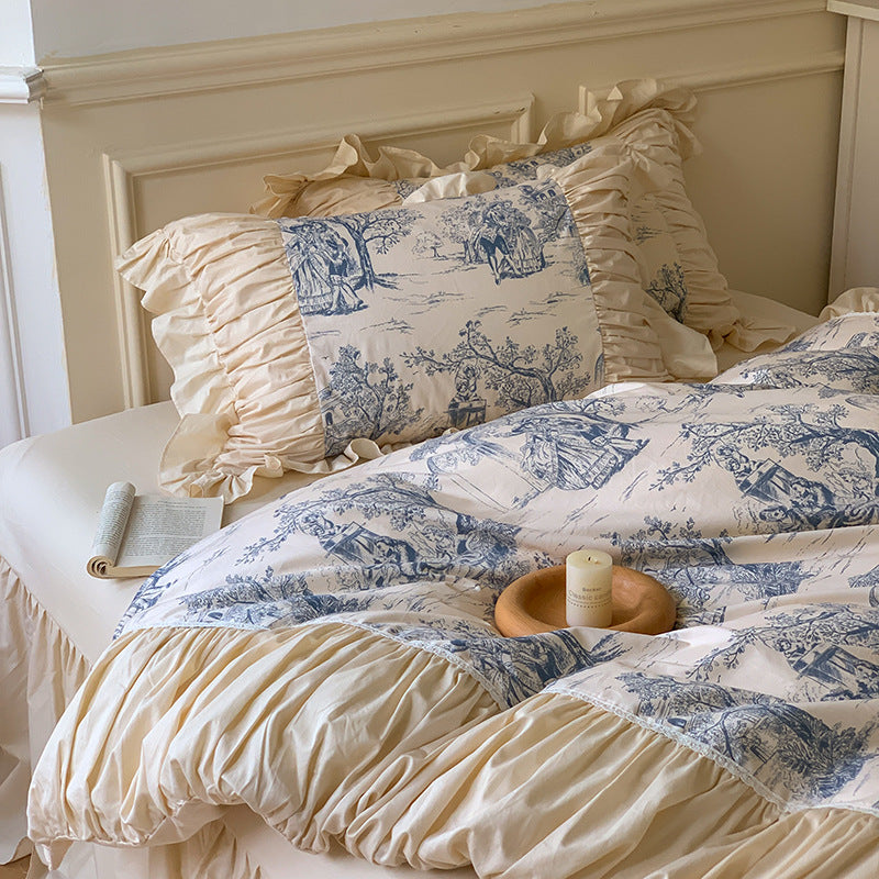 Romantic cotton bedding set with ruffles