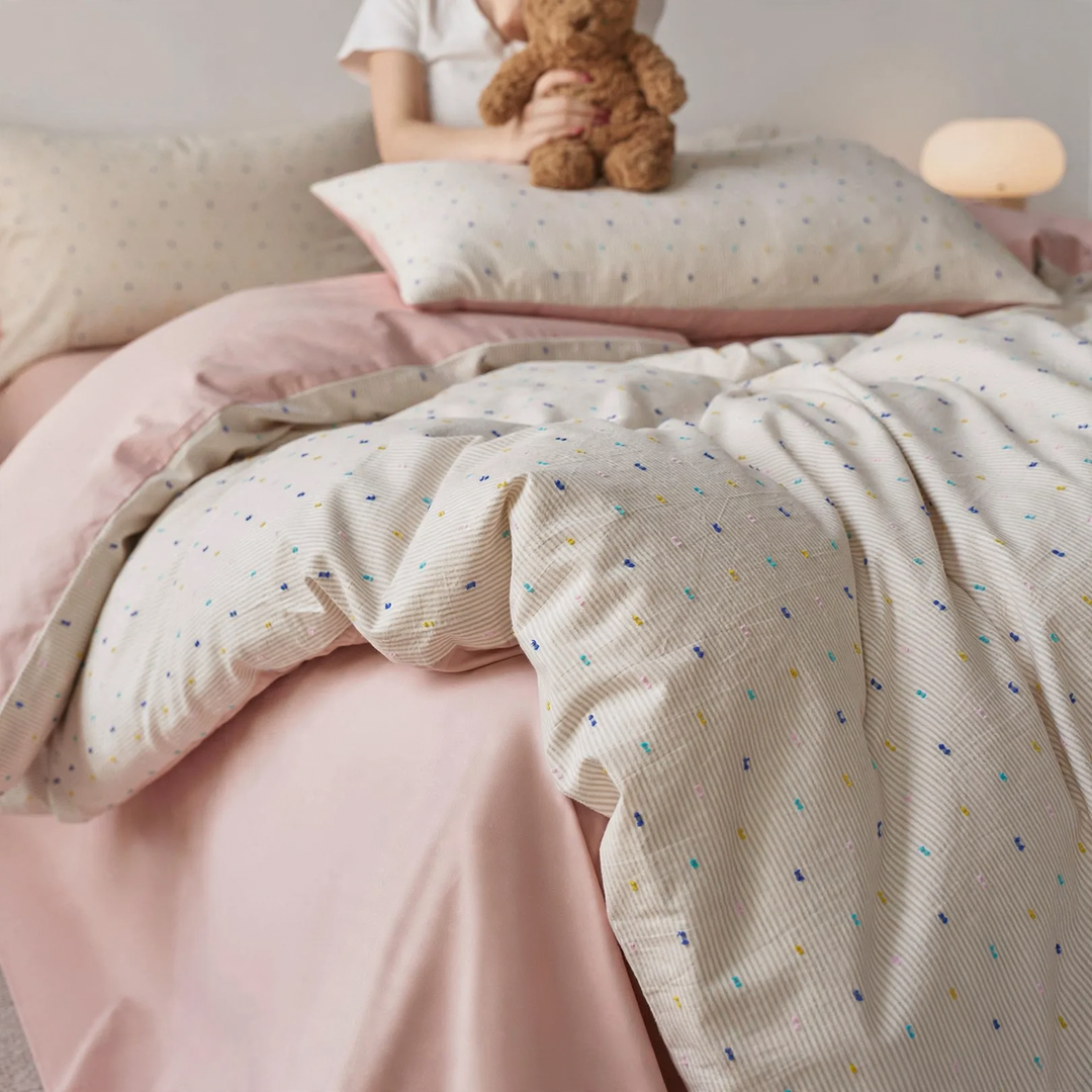Cotton bedding set, yarn-dyed, dotted