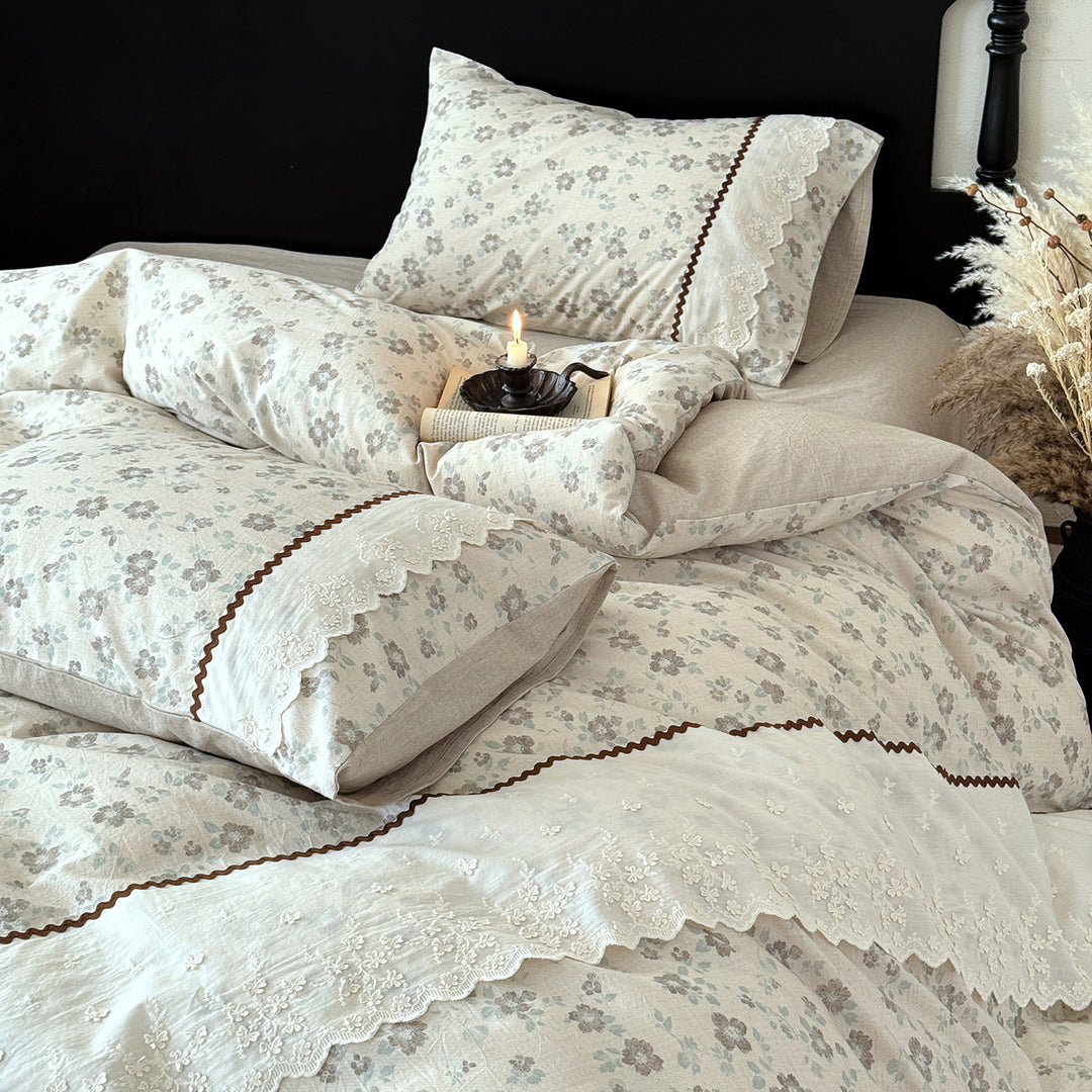 Cotton-linen bedding, 4-piece, butterfly motif