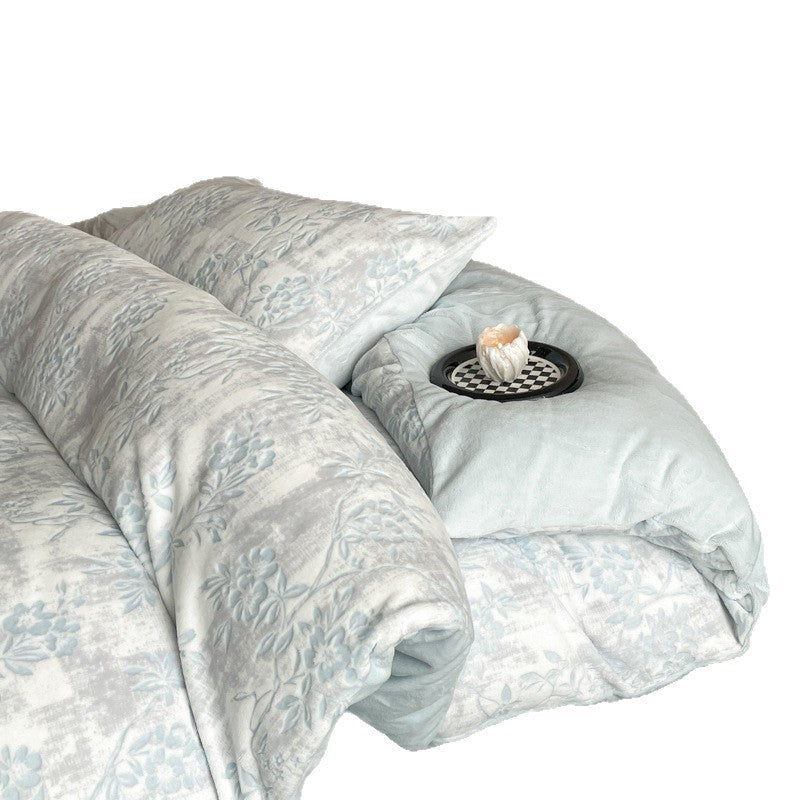 Milk fiber fleece bedding set, winter warm, floral