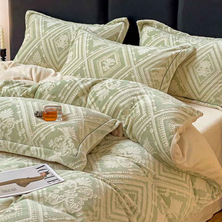 Milk fiber fleece bedding set with 6D embossing