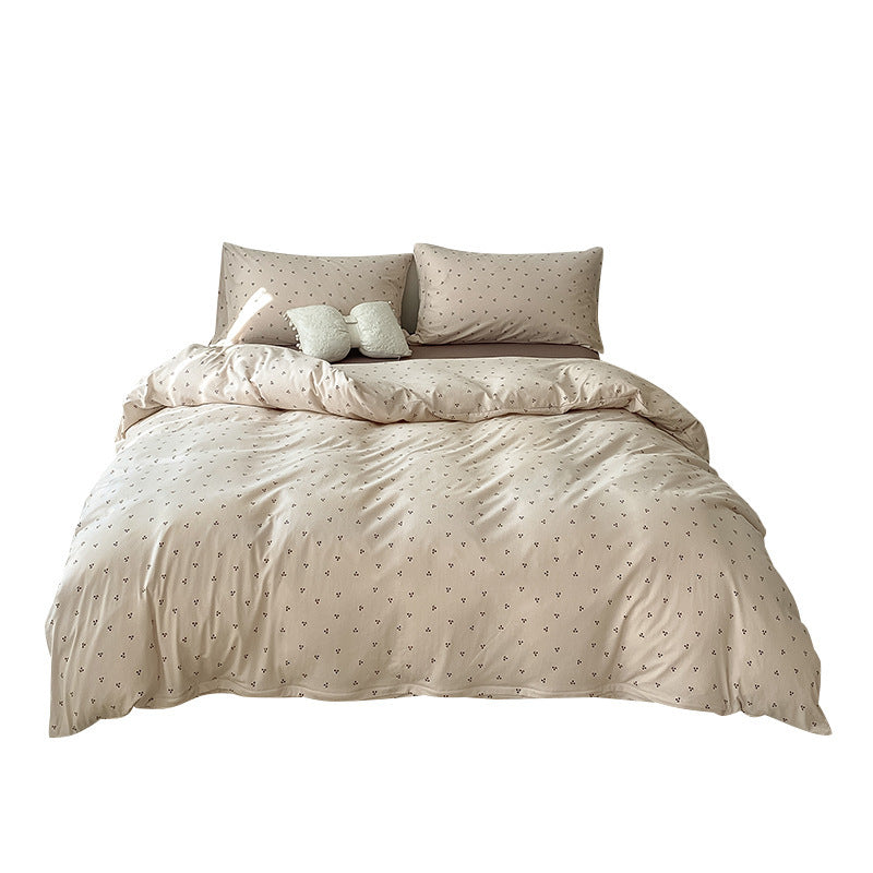 Cotton jersey bedding set, 4-piece, with plant motif