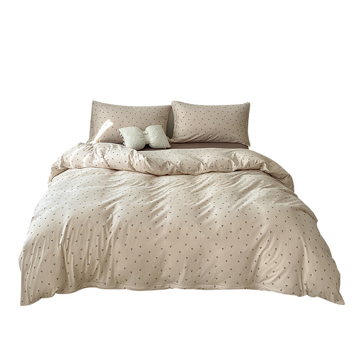 Cotton jersey bedding set, 4-piece, with plant motif