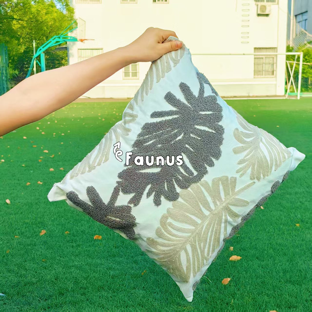 Nordic cushion cover with plant motif, 45×45 cm