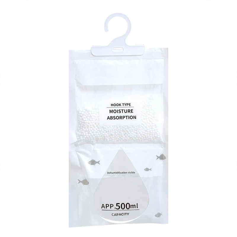 Hanging dehumidifying bag for wardrobes
