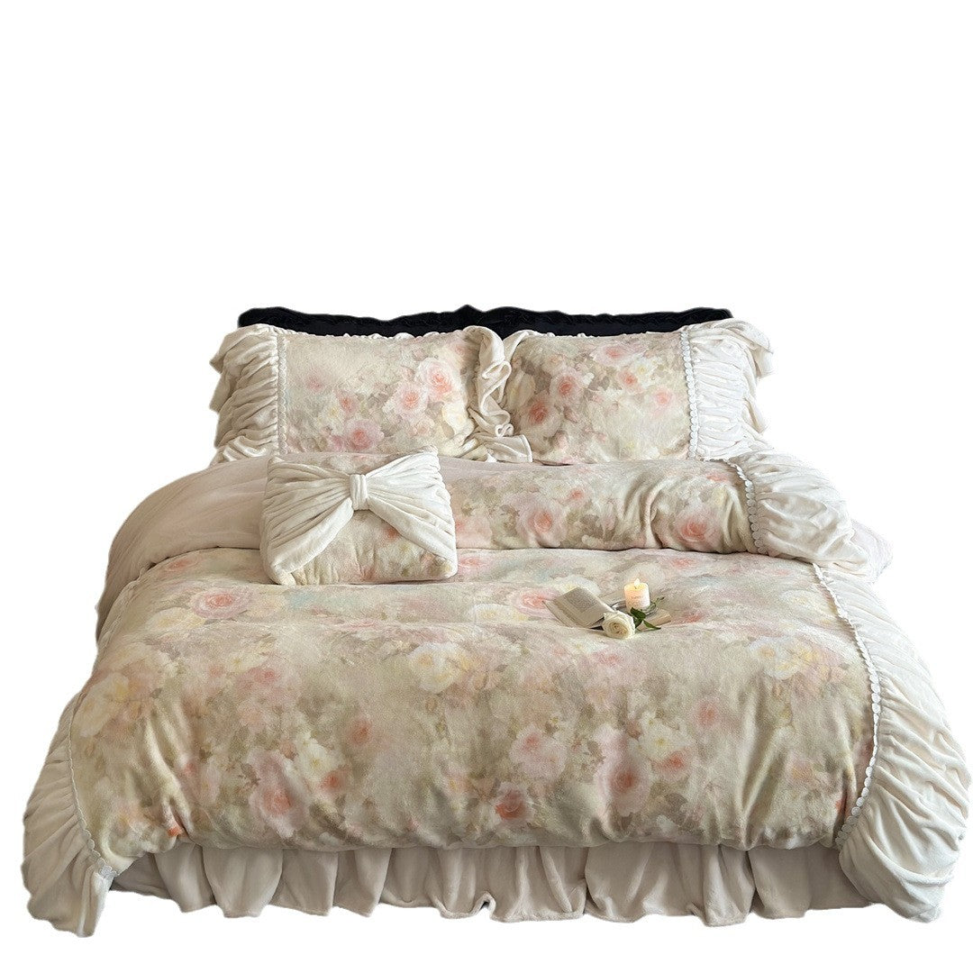 Bed linen set made of milk fiber fleece, embroidered, French style