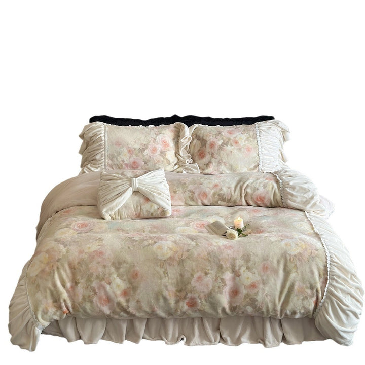 Bed linen set made of milk fiber fleece, embroidered, French style