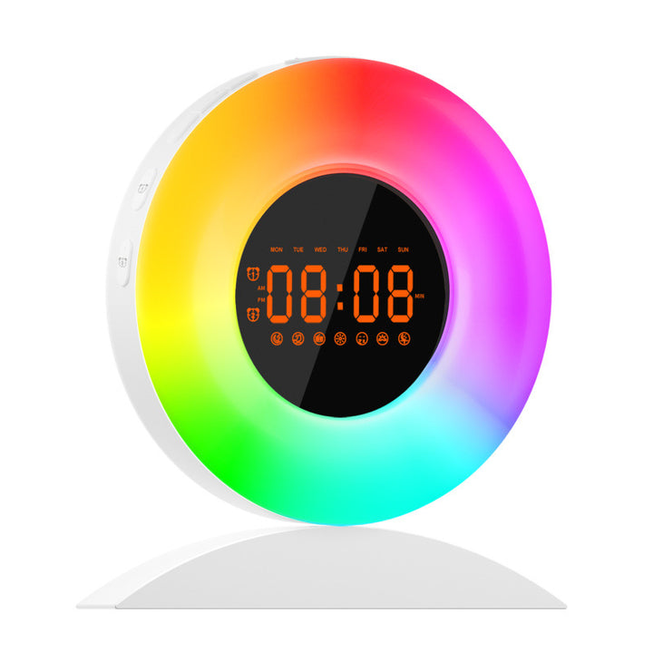 LED daylight alarm clock with FM radio and sunset mode