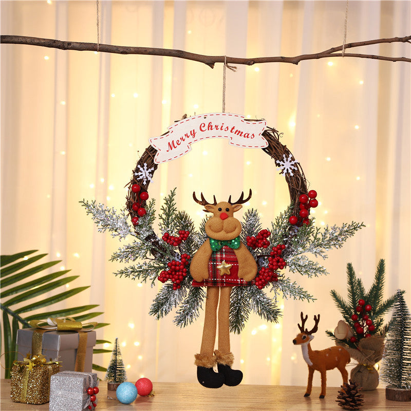 Christmas wreath with cartoon figure and branch look