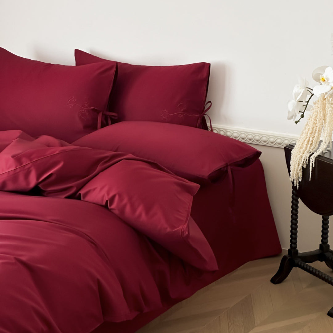 Cotton bedding set, 4-piece, embroidered