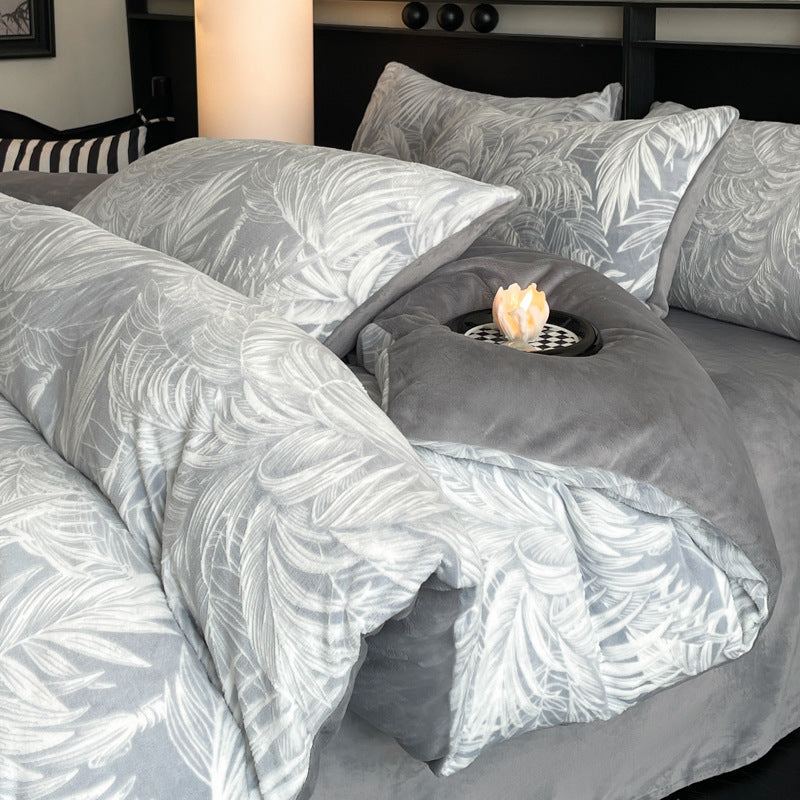 Milk fiber fleece bedding set, winter warm, floral