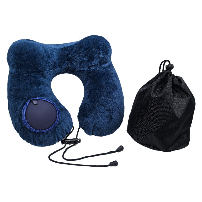 Inflatable U-shaped pillow for travel and flights