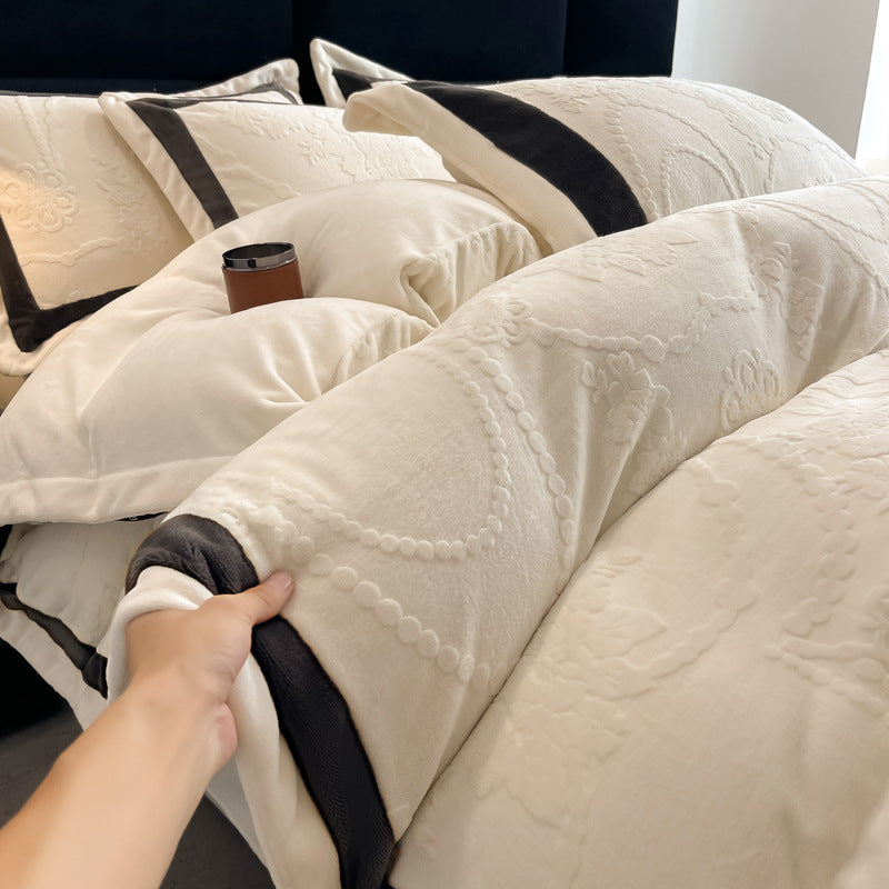 Milk fiber bedding set, 7D embossing, winter