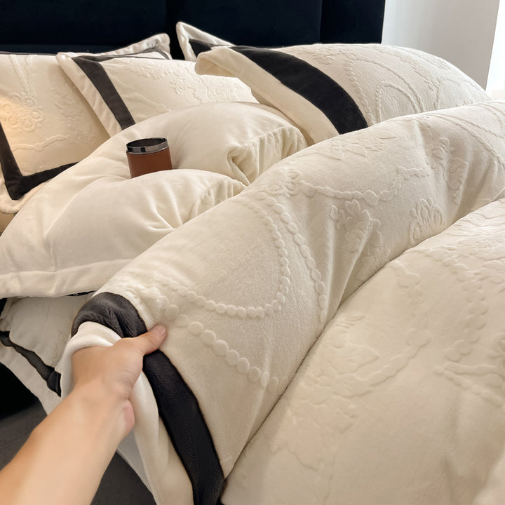 Milk fiber bedding set, 7D embossing, winter