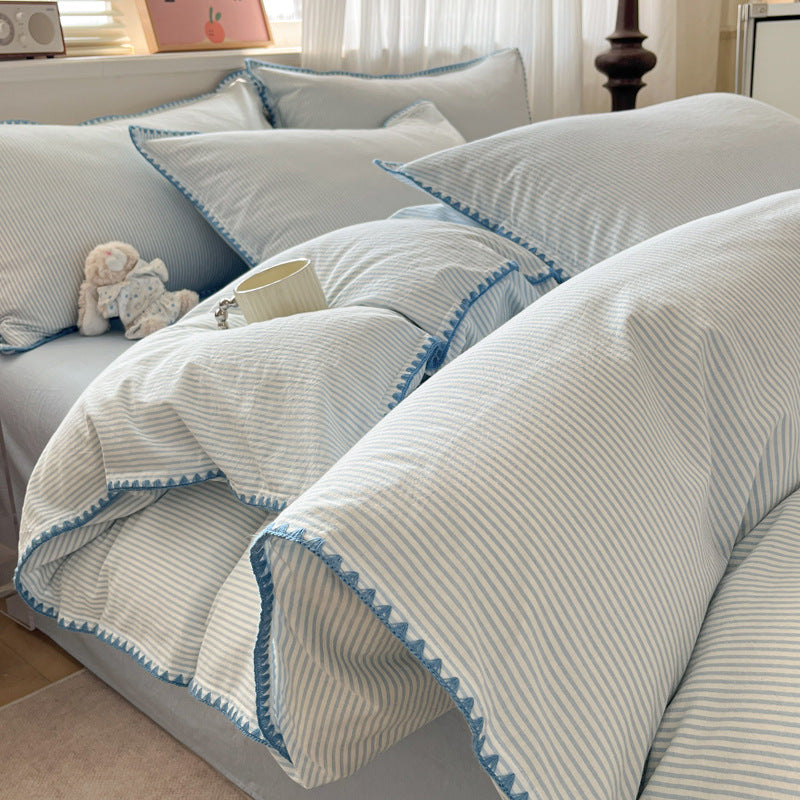 Bedding set made from washable cotton, striped