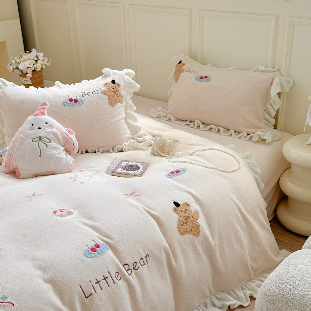 Playful children's bedding set, milk fiber fleece, soft