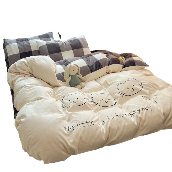Winter bed linen set made of milk fiber fleece, double-sided
