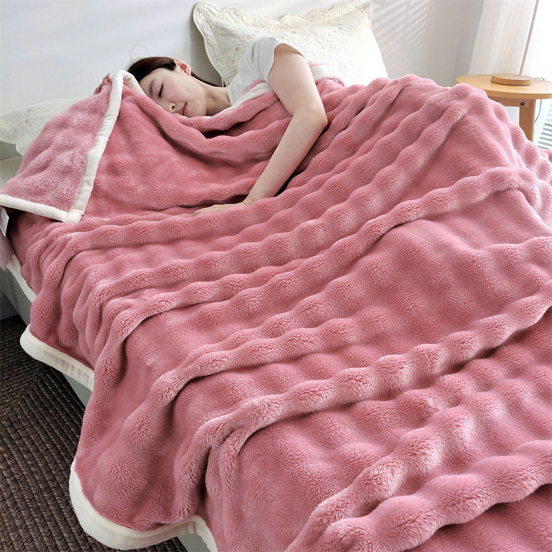 Fluffy milk fiber fleece throw blanket, extra thick