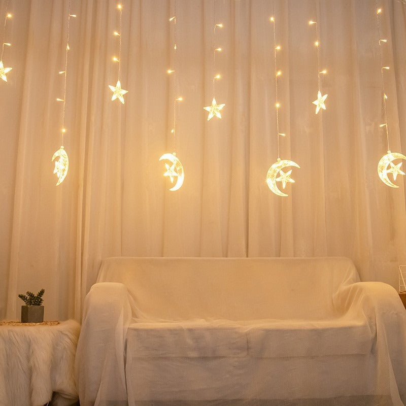 LED curtain light string with stars and moons