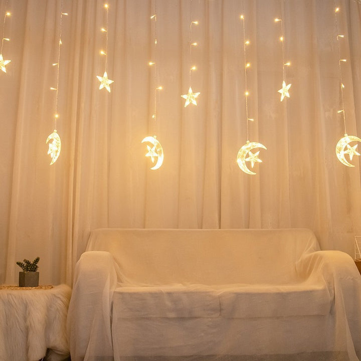 LED curtain light string with stars and moons