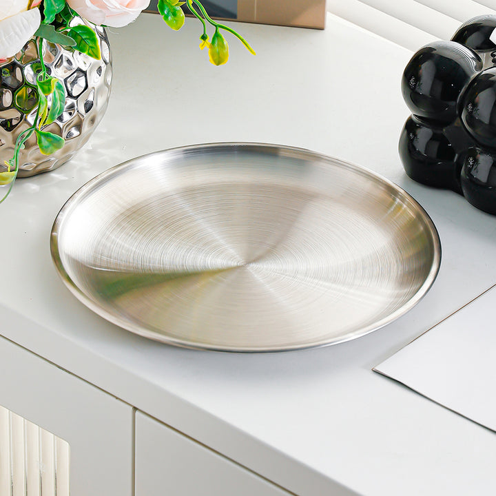 Stainless steel plate, round, 17–23 cm