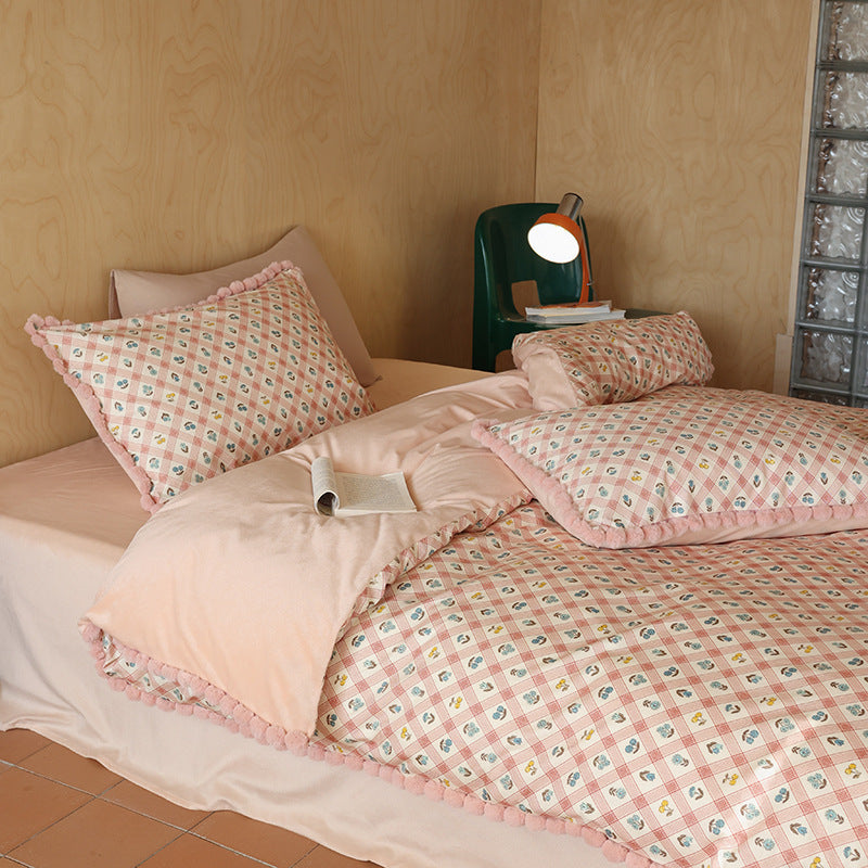 4-piece bedding set: cotton and milk fleece