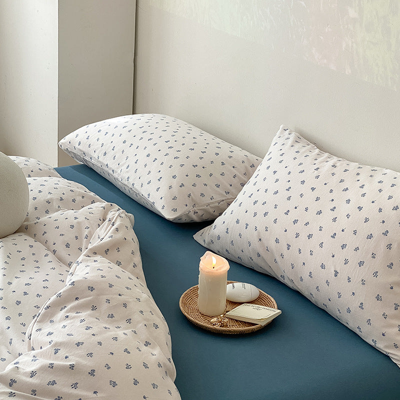 Cotton jersey bedding set, 4-piece, with plant motif