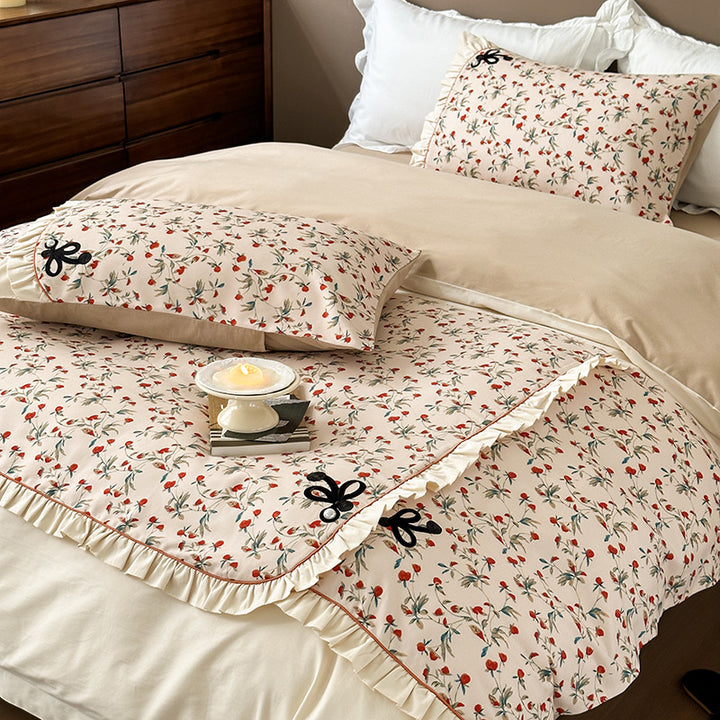 French cotton bedding set, brushed, with floral pattern
