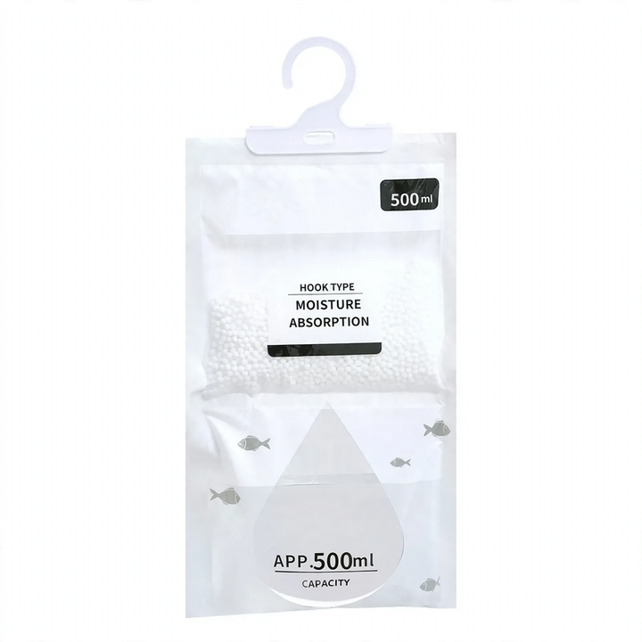 Hanging dehumidifying bag for clothing