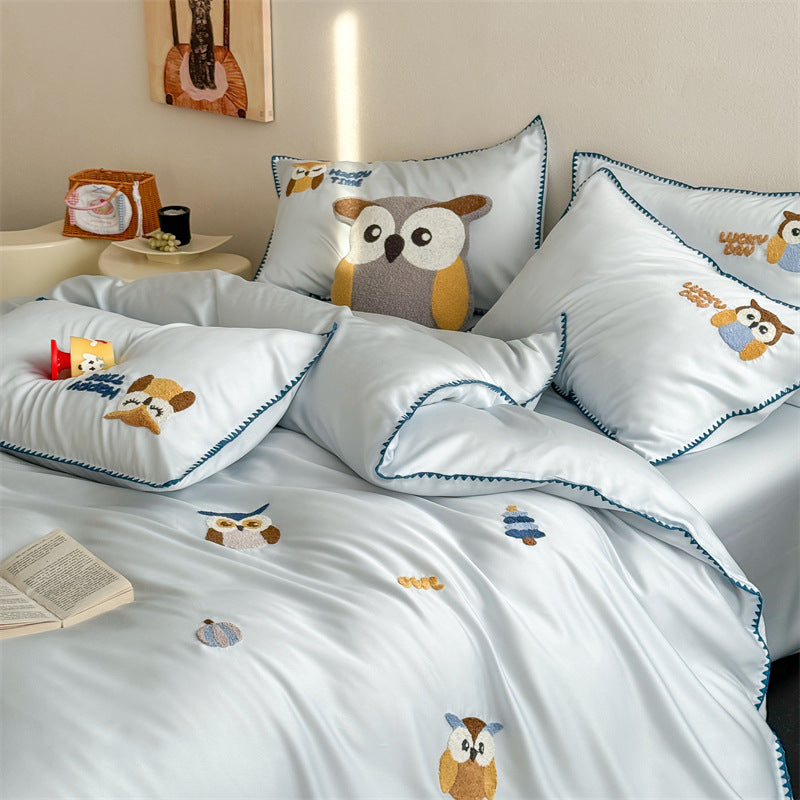 Soft Tencel bedding set, Class A, with cartoon embroidery