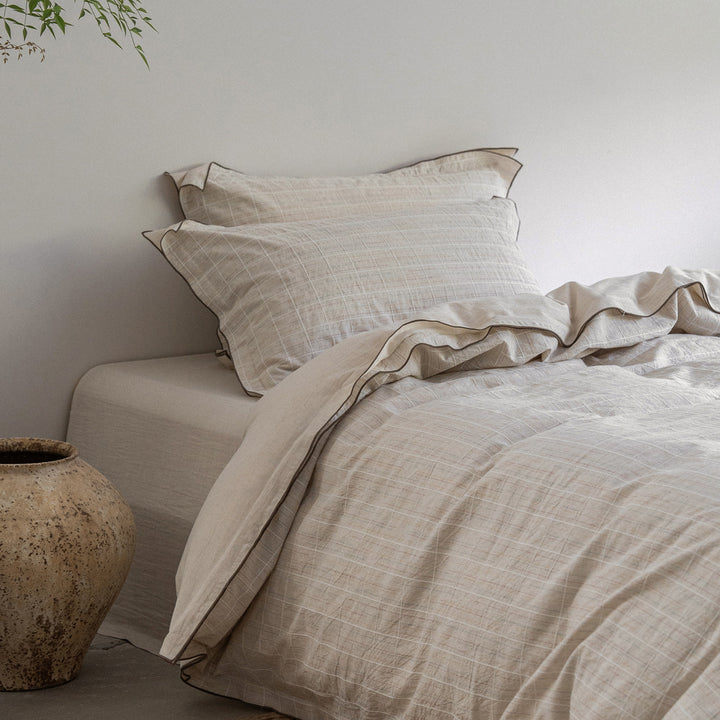 Cotton-linen bedding set, 4-piece, woven pattern