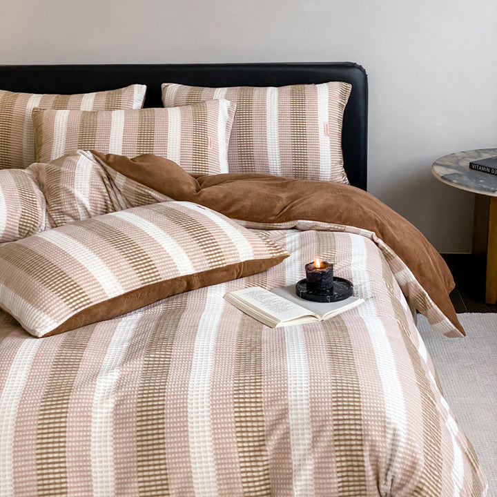 Waffle pattern milk fiber bedding, 4-piece
