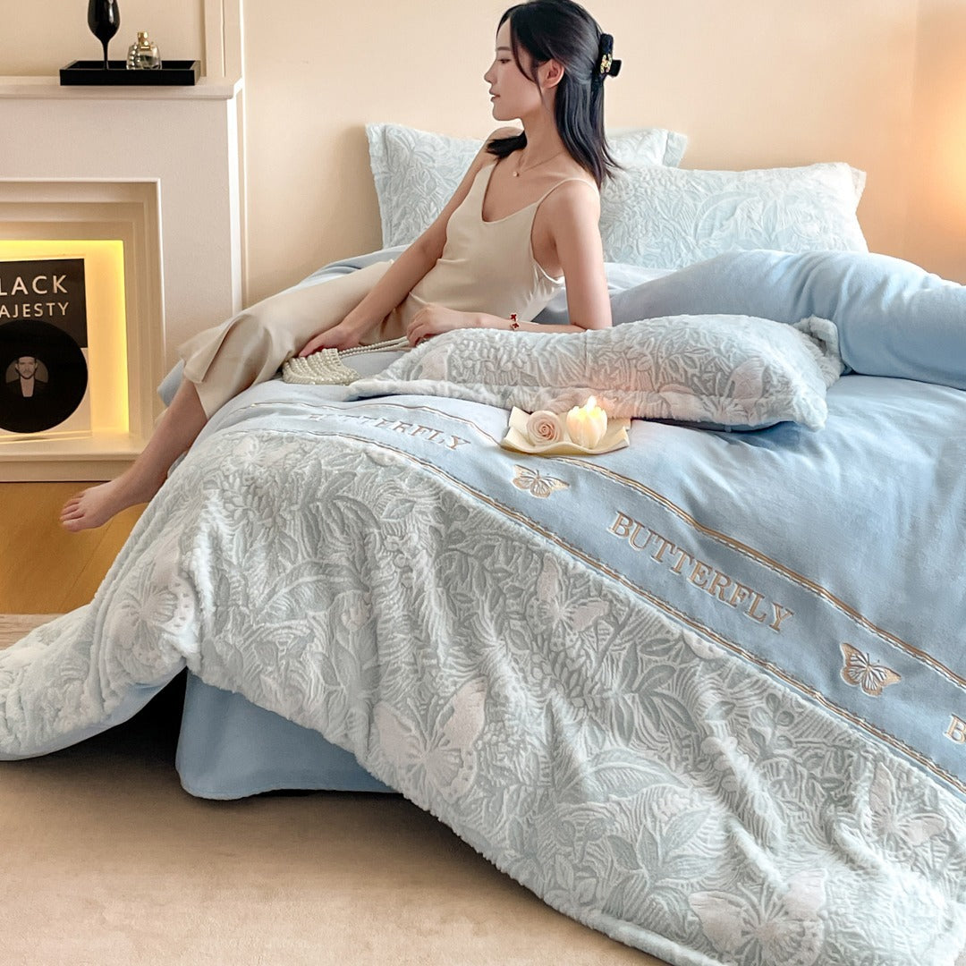 Milk fiber fleece bedding set, extra thick, winter warm