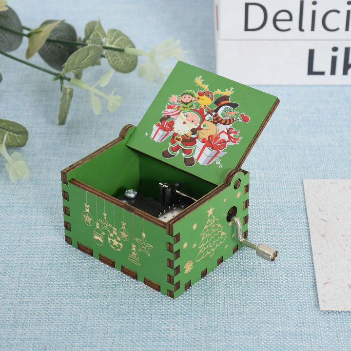Compact wooden music box with laser engraving