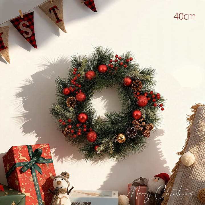 Decorative Christmas wreath with pine needles and pine branches