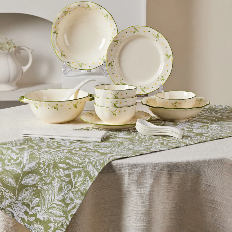 Porcelain Dinnerware Set with Gold Rim, Luxury Design