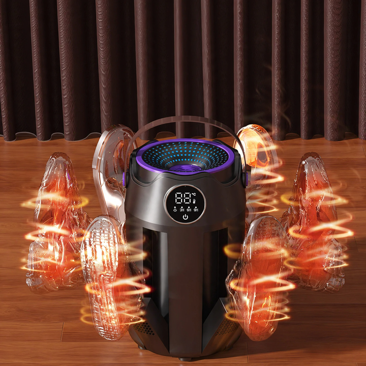 Portable, foldable shoe dryer with timer