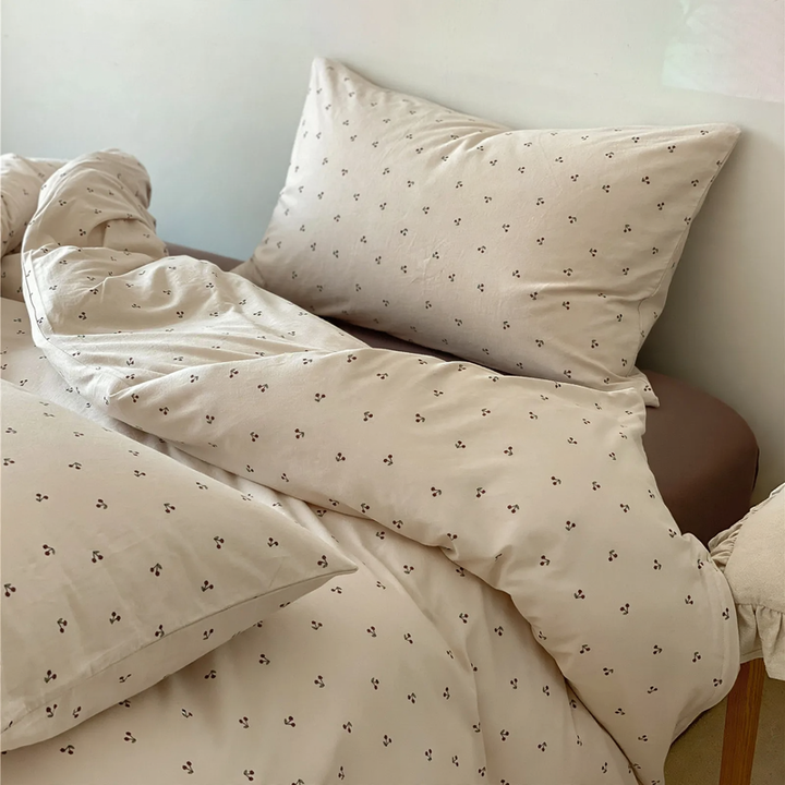 Cotton jersey bedding set, 4-piece, with plant motif