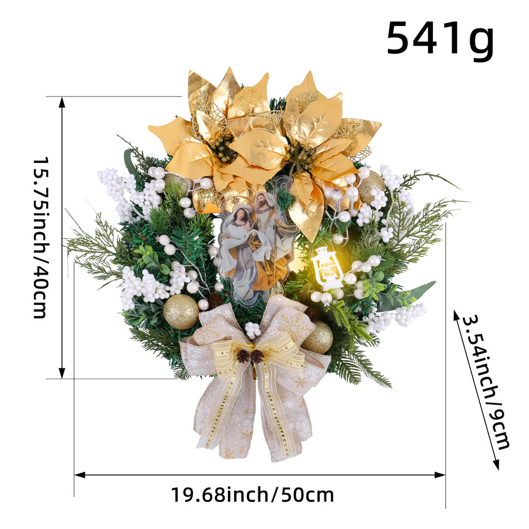 Christmas wreath with golden oil lamp