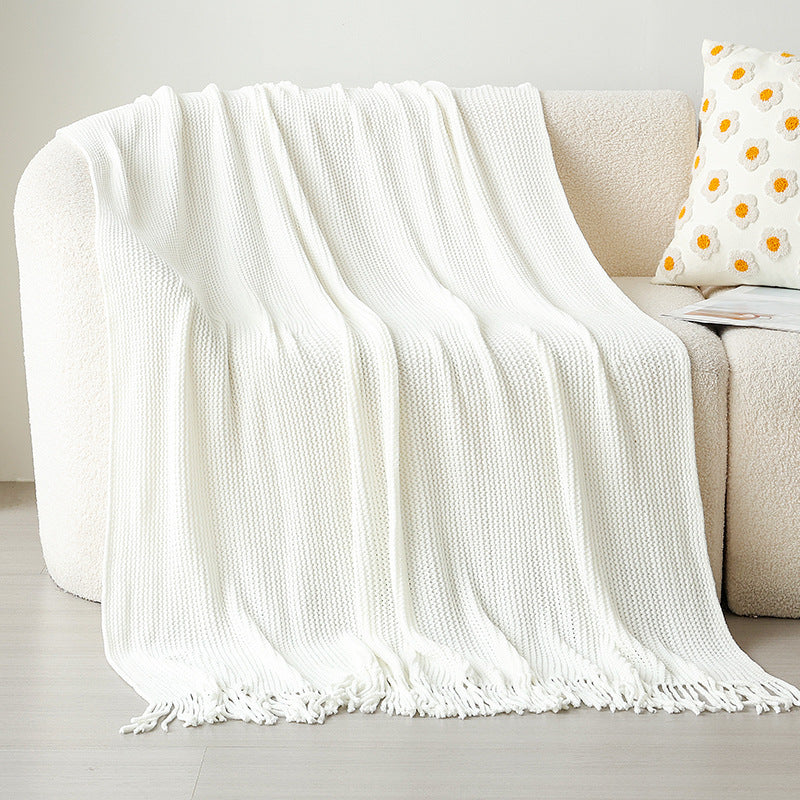 Knitted blanket with fringes, acrylic, 130x180cm