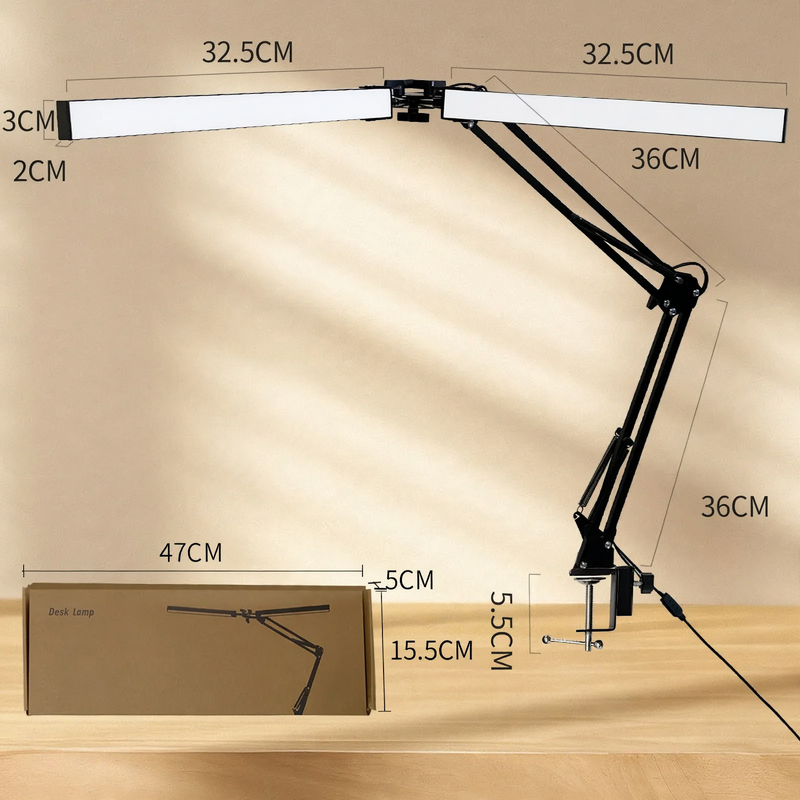 Double head LED clamp lamp with long arm