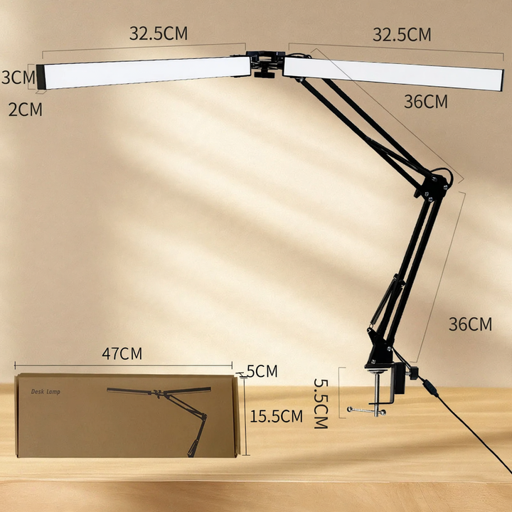 Double head LED clamp lamp with long arm
