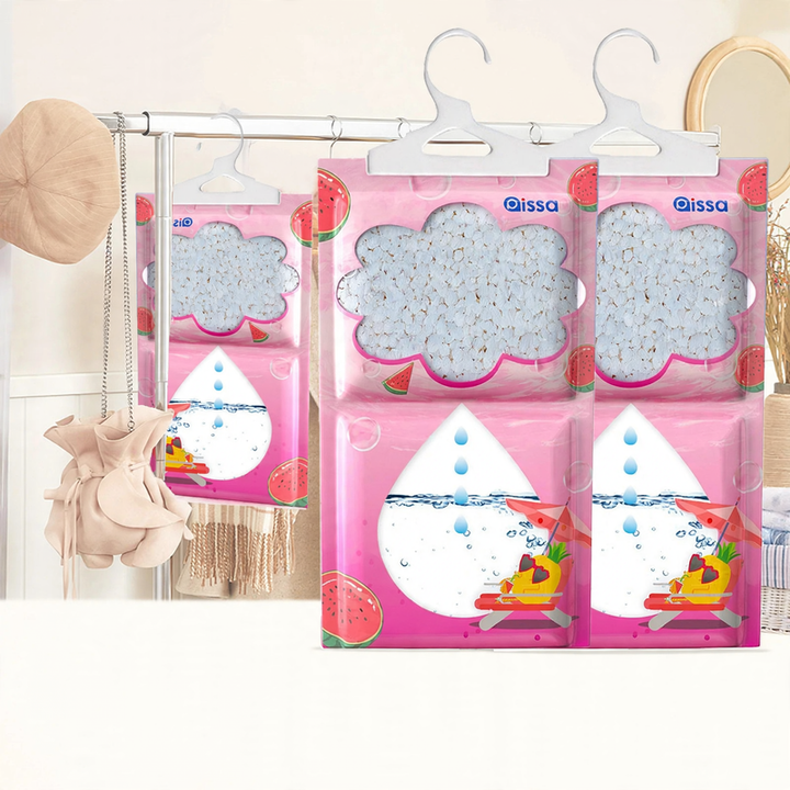 Hanging dehumidifying bag for the household